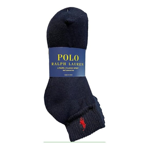 Polo Ralph Lauren Quarter Ankle Socks 6 Pair Pack Navy Blue Red Pony Classic Spo - Picture 2 of 4